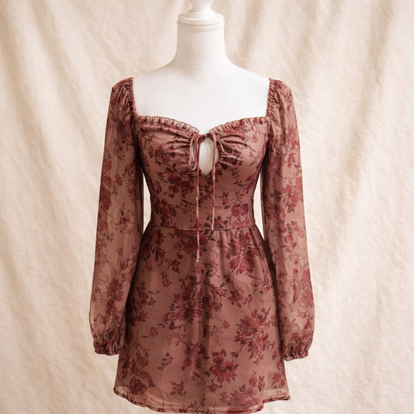 Forever 21 Dresses & Skirts - Romantic Cottagecore Floral Top Milkmaid Ruched Whimsy Boho Peplum Sheer Dress S